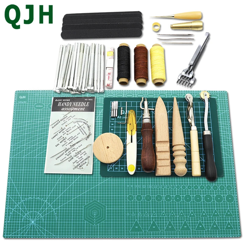 Leather Craft Tools & Stitching Kit with Cutting Mat