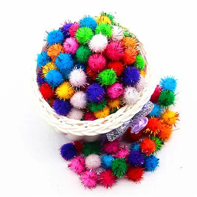 100pcs Glitter Pompoms – Colorful Craft Balls for DIY Projects