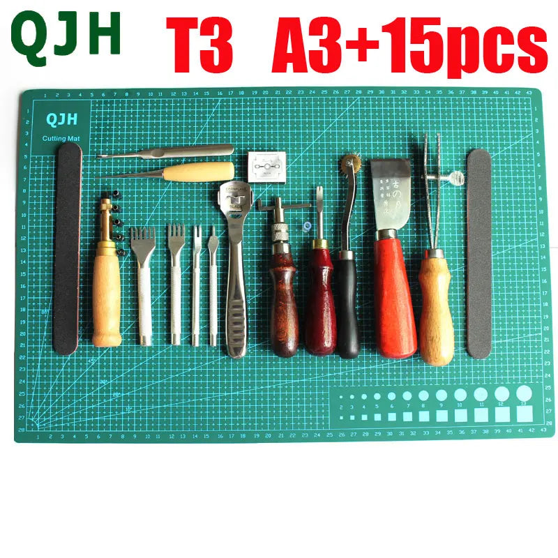Leather Craft Tools & Stitching Kit with Cutting Mat