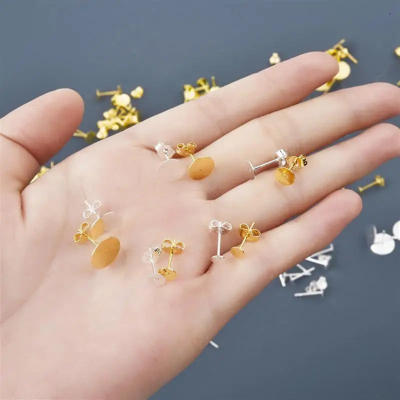 50pcs 925 Silver Plated Earring Stud Bases