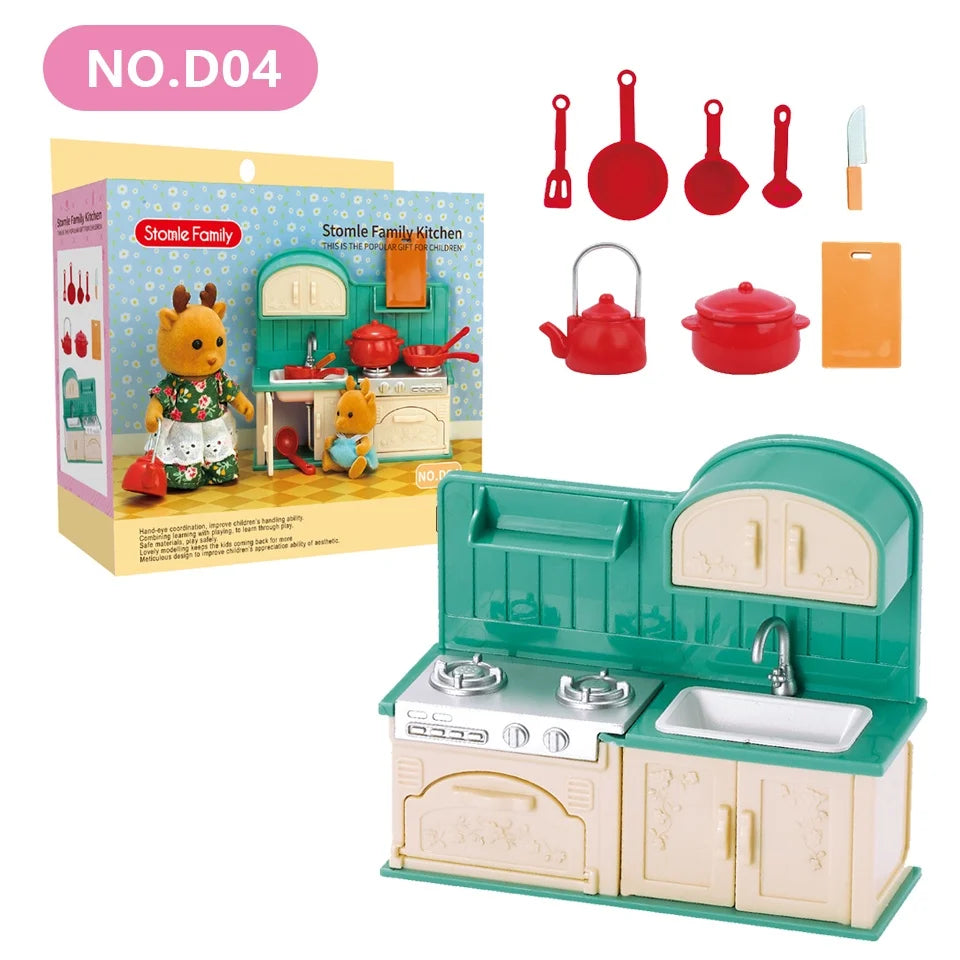 1:12 Mini Forest Kitchen & Bath Set – Dollhouse Furniture for Girls