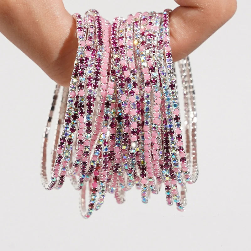 5pcs Colorful Crystal Rhinestone Elastic Bracelets