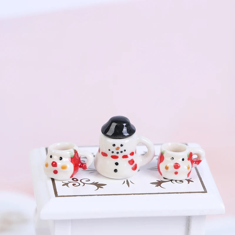 1:12 Dollhouse Mini Christmas Ceramic Tea & Coffee Cup Set