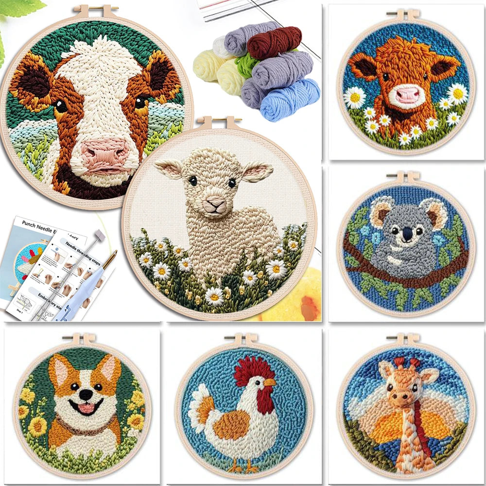 20x20cm Cow Punch Needle Embroidery Kit – Beginner DIY
