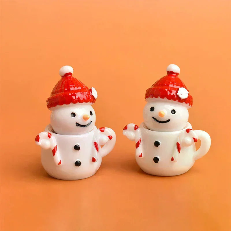 2/5pcs Mini Snowman Teacup Decorations – Christmas Dollhouse Resin Set