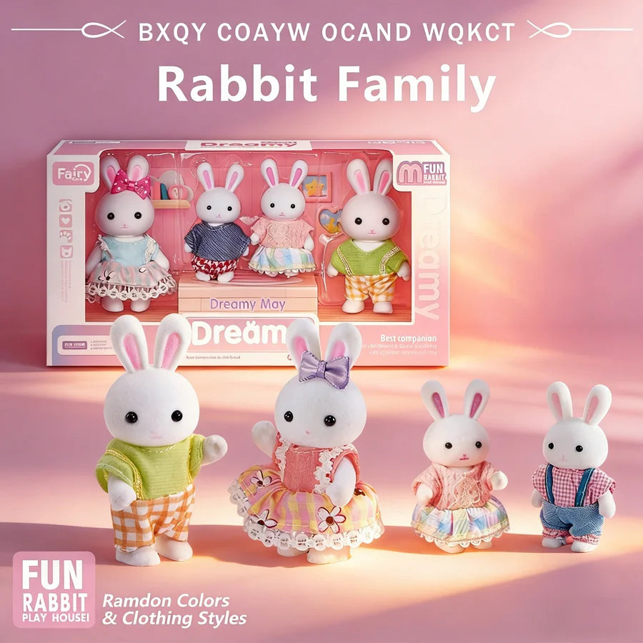Forest Family Doll & Furniture Set – Rabbit & Dog Dollhouse Playset