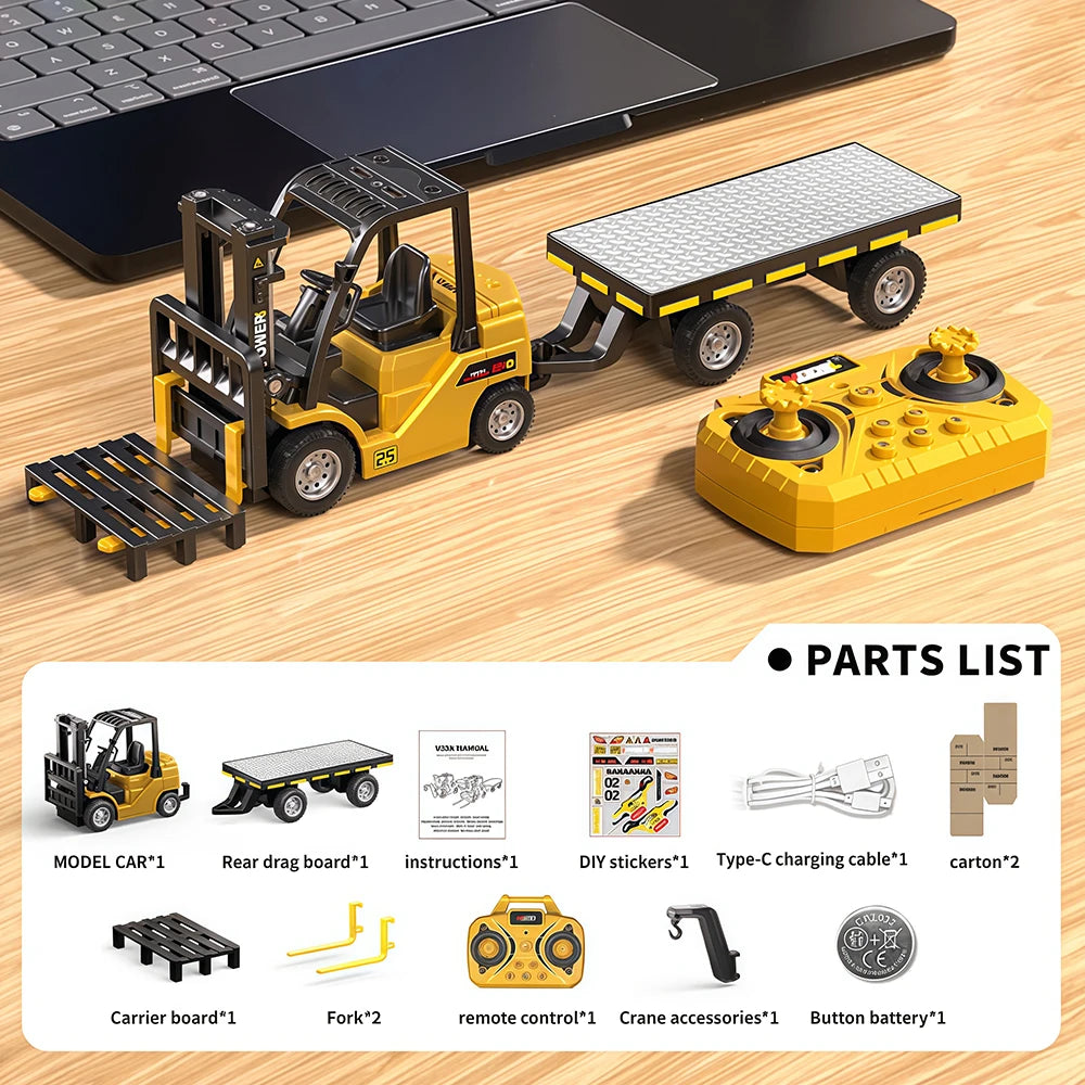 1:64 Bluetooth RC Crane & Forklift 2-in-1 Mini Alloy Toy Vehicle