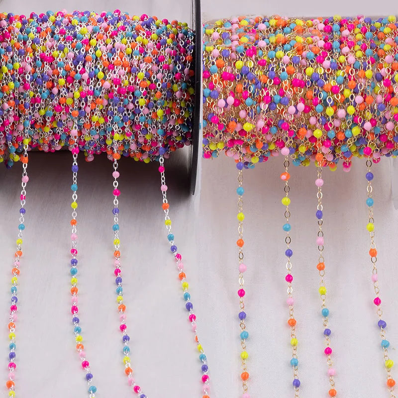 5 Meter 1.5mm Flat Cable Chain with Colorful Enamel Beads – DIY Jewelry Making Chain