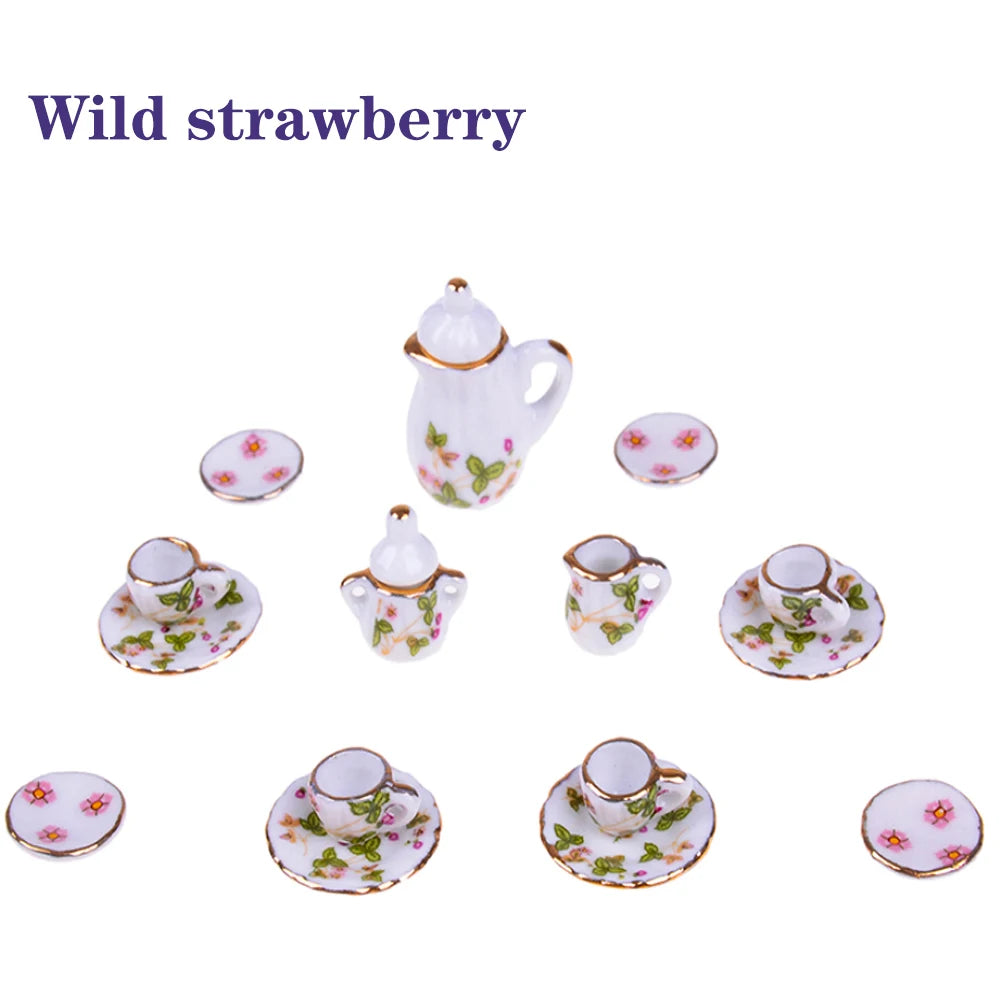 15pcs Mini Porcelain Tea Set – Dollhouse Tableware