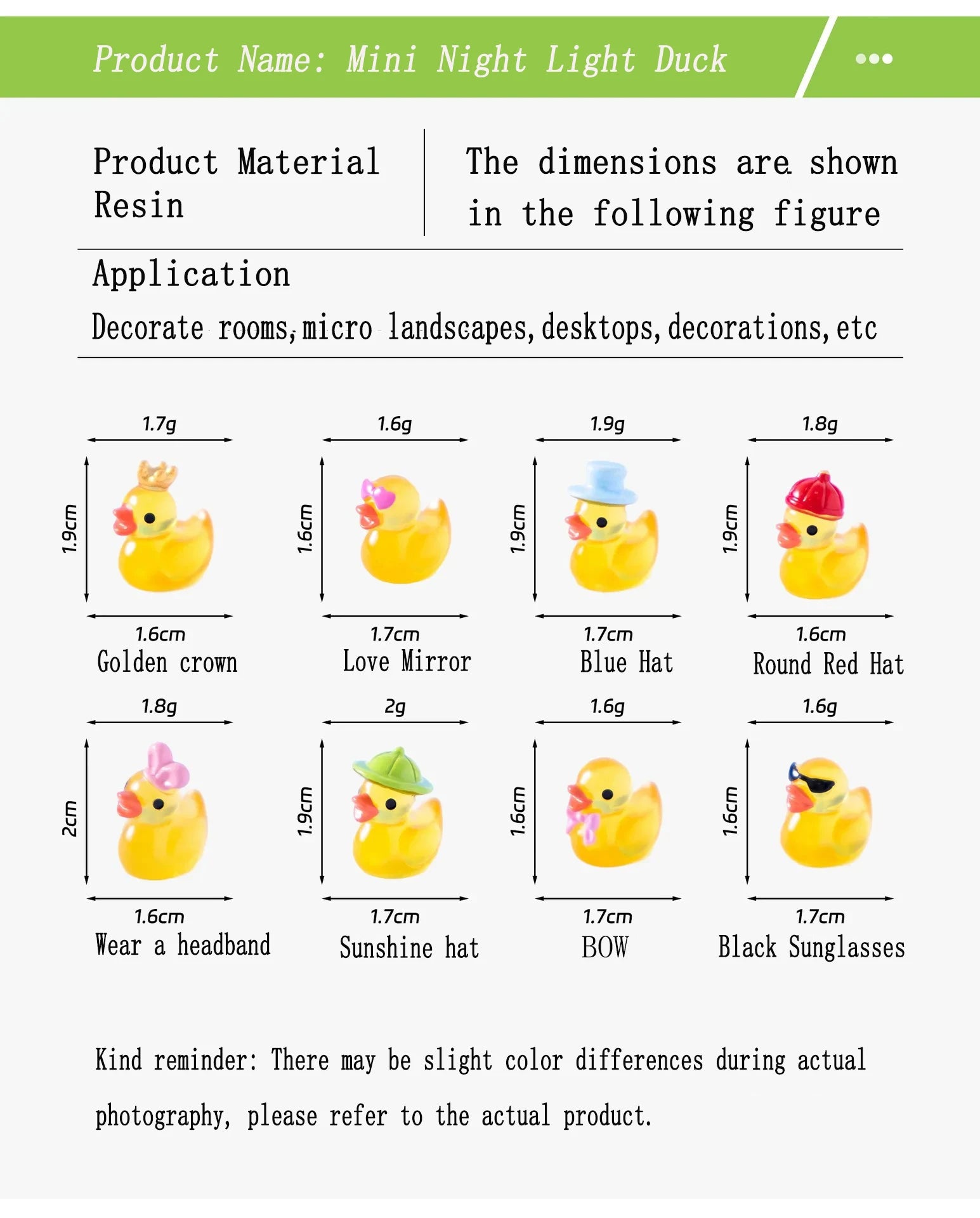 10/20/50pcs Luminous Mini Resin Duck Figurines for DIY Decor