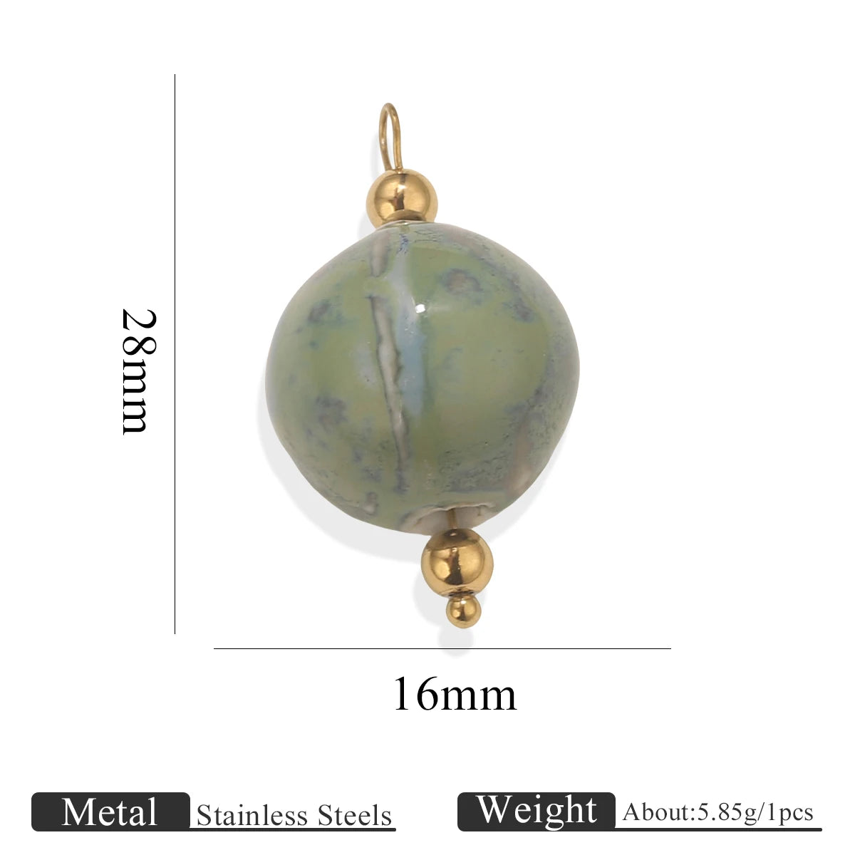 5pcs Asymmetric Ceramic & Steel Pendant Charms