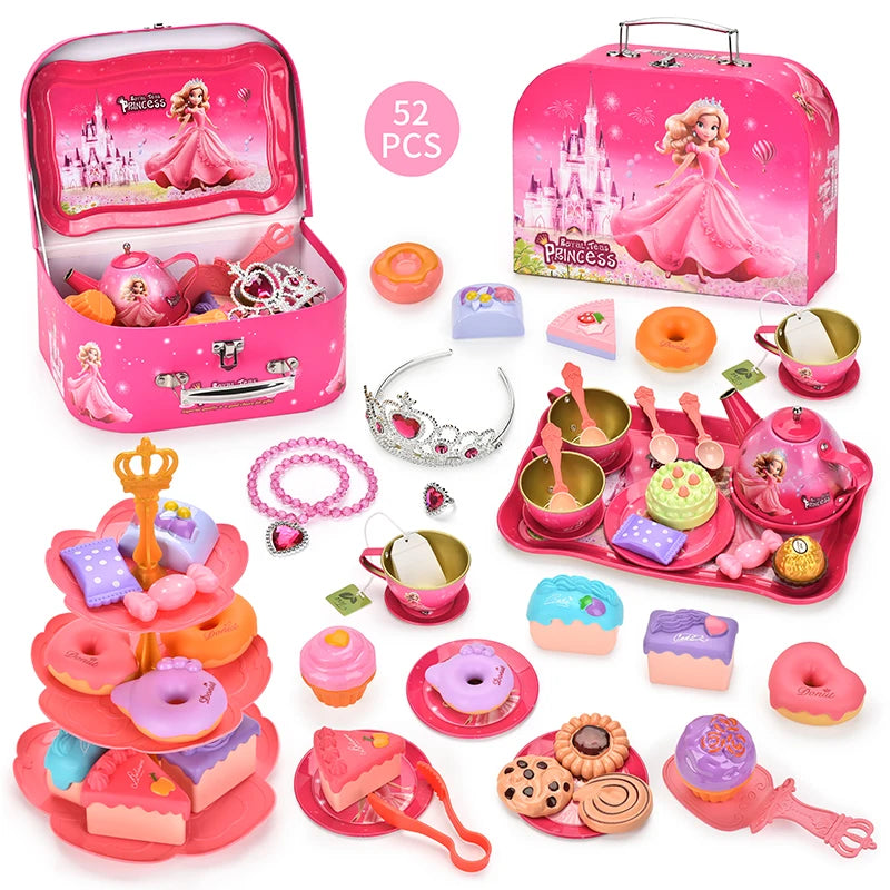 52-Piece Princess Tea Party Set – Metal Pretend Play Toy,