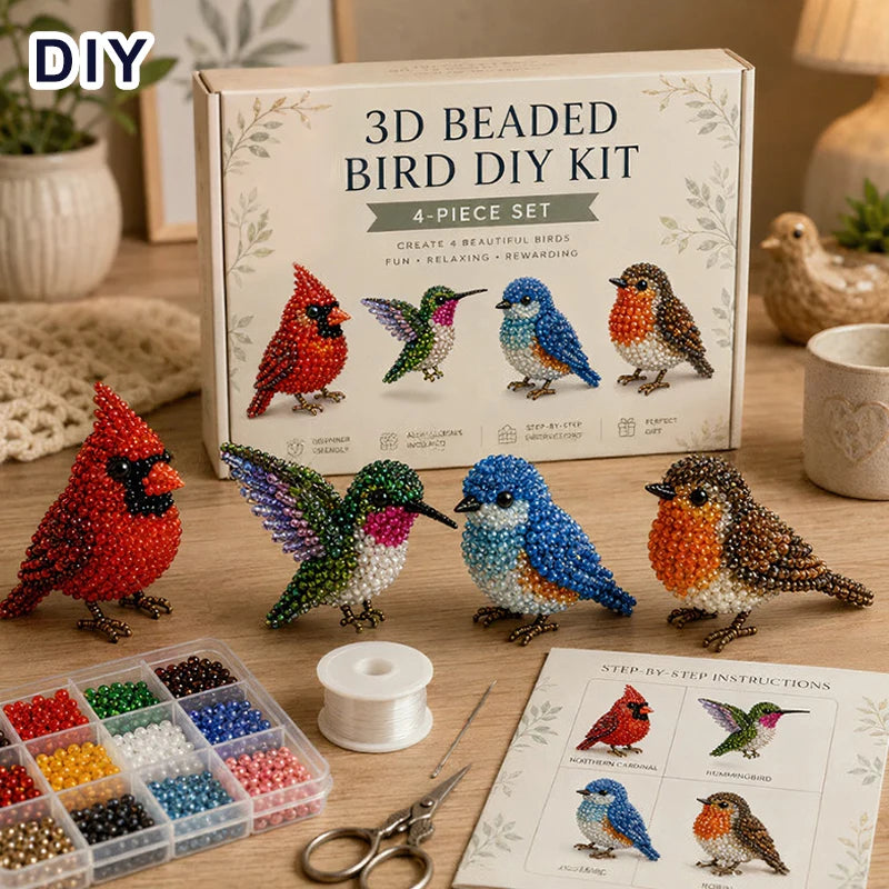 3D Beaded Bird DIY Craft Kit – Handmade Animal Beading Set