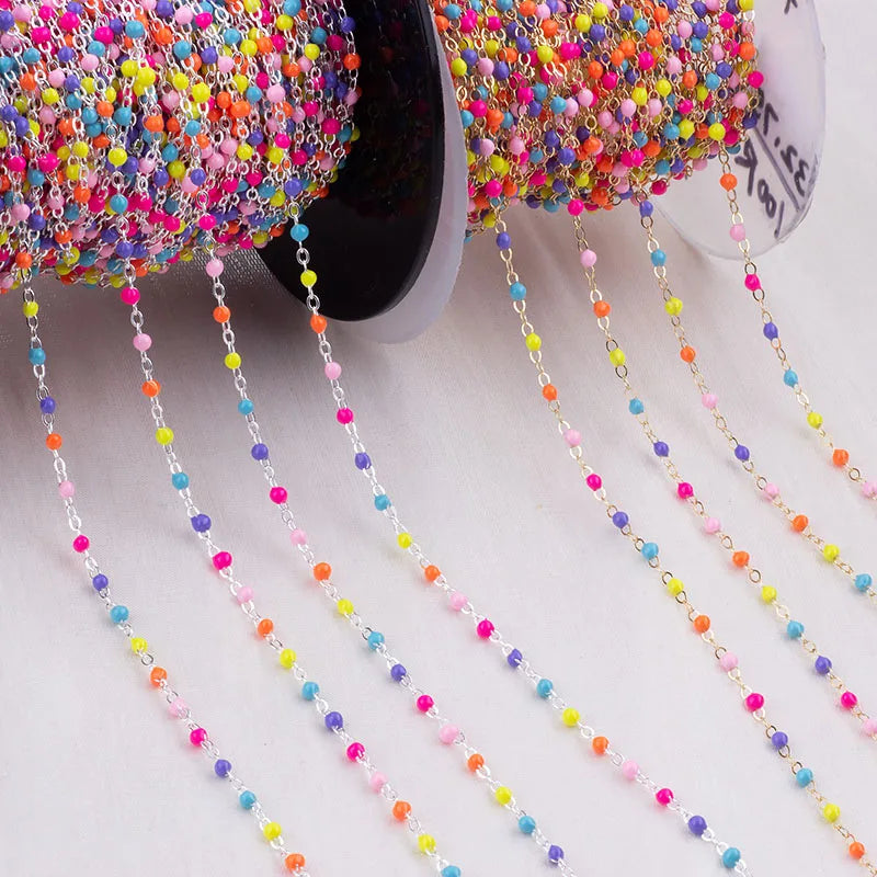 5 Meter 1.5mm Flat Cable Chain with Colorful Enamel Beads – DIY Jewelry Making Chain