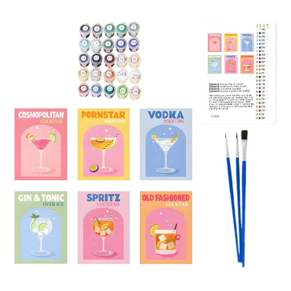 6-Pack Paint by Numbers Kit – Cocktail Art DIY Set