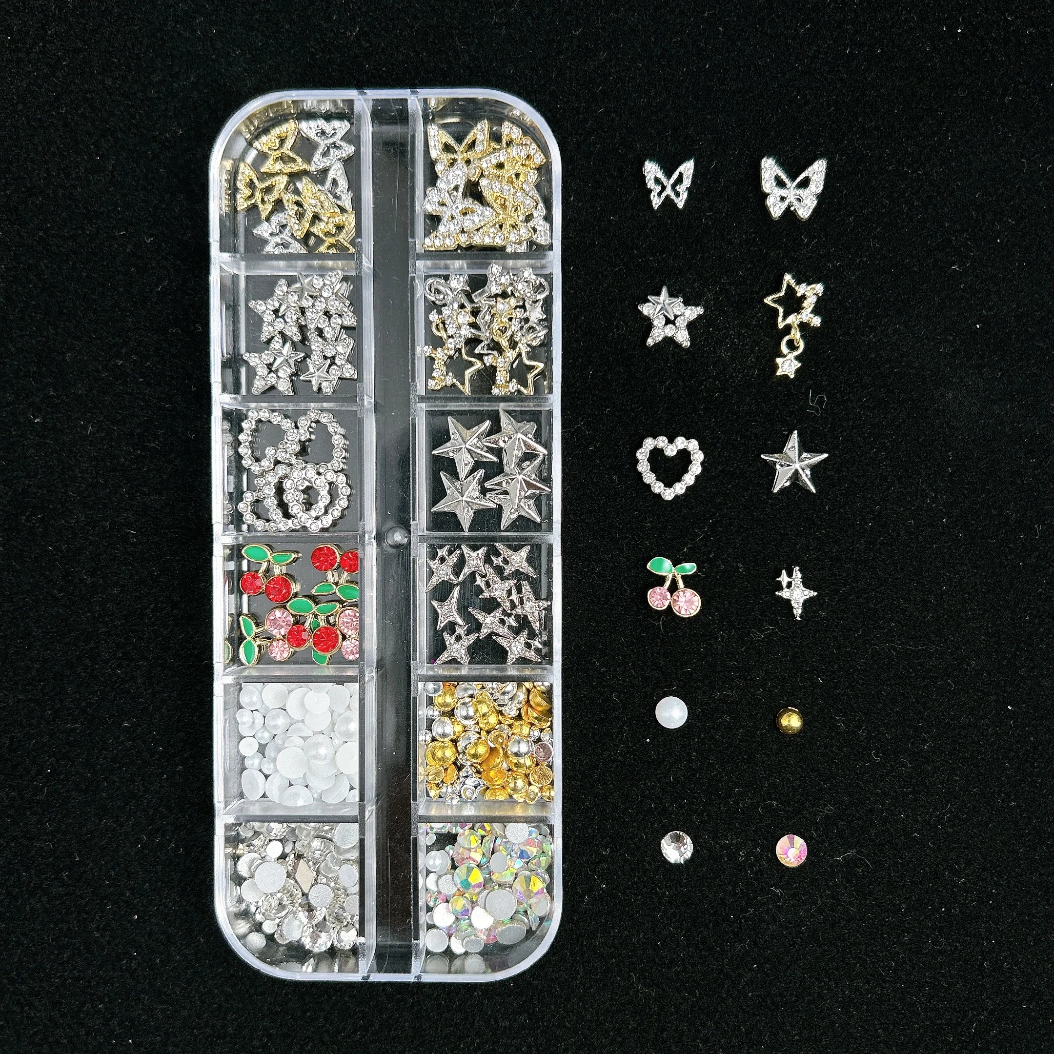 1 Box Multi-Style Resin Nail Charms – Bears, Bows, Pearls & More