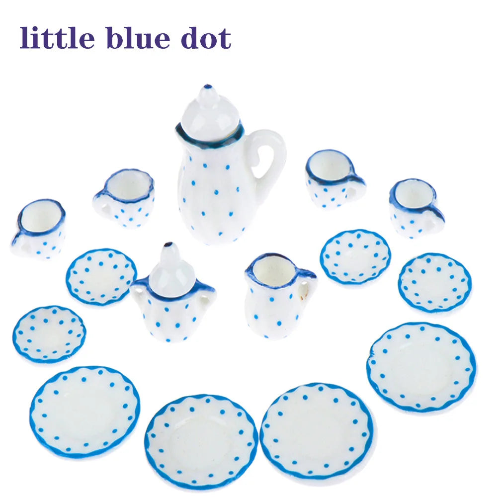 15pcs Mini Porcelain Tea Set – Dollhouse Tableware