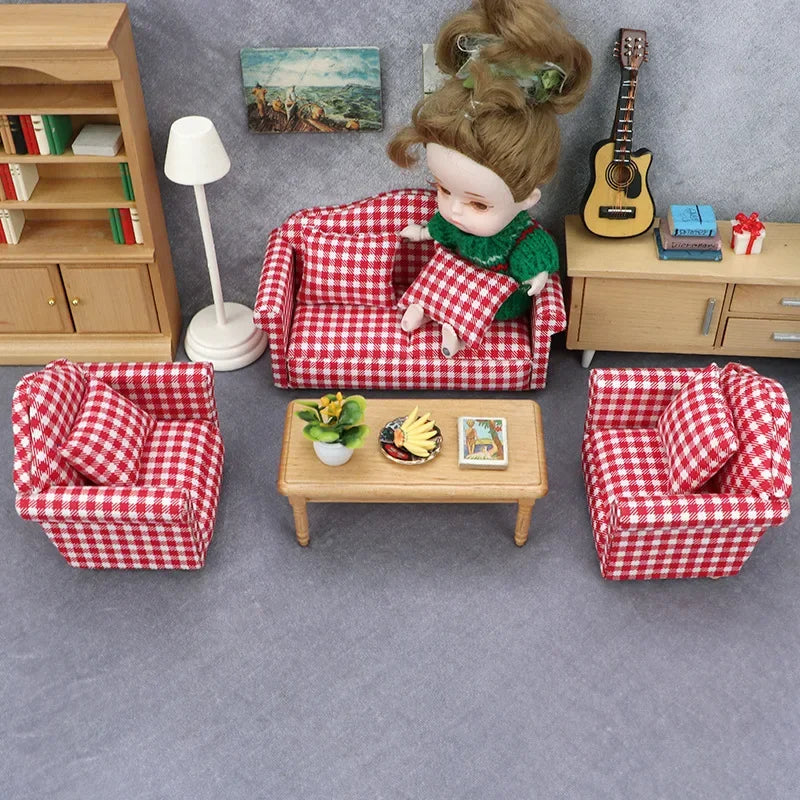 1:12 Mini Dollhouse Sofa & Pillow Set – Simulation Furniture ToyGift