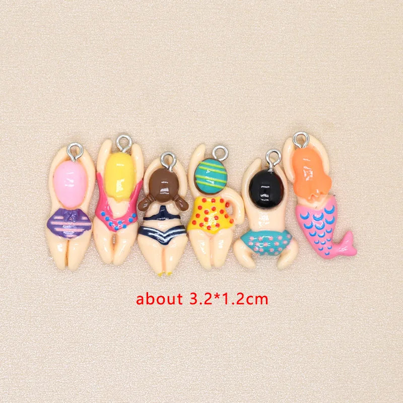 10pcs Swimming Boy & Girl Charms – Cartoon Resin Pendants