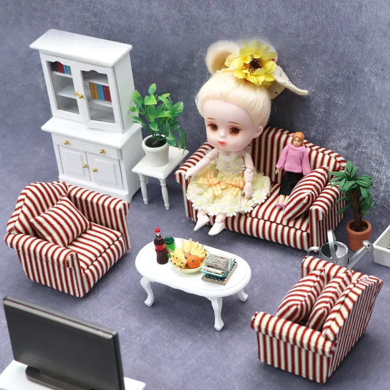 1:12 Mini Dollhouse Sofa & Pillow Set – Simulation Furniture ToyGift
