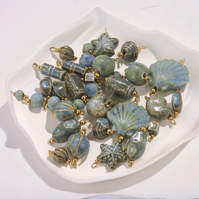 5pcs Asymmetric Ceramic & Steel Pendant Charms