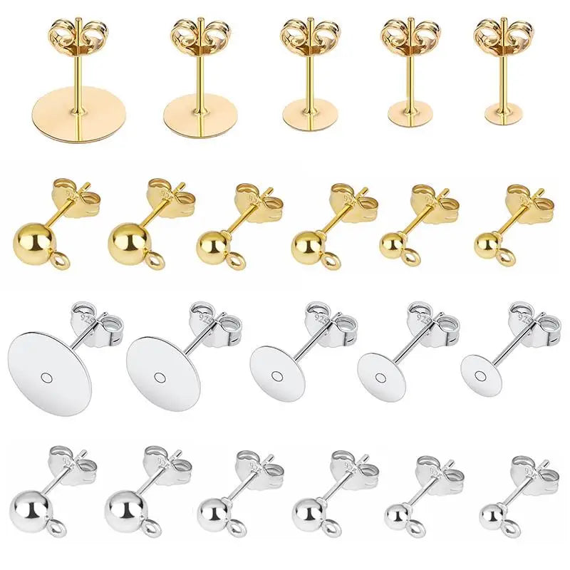 50pcs 925 Silver Plated Earring Stud Bases