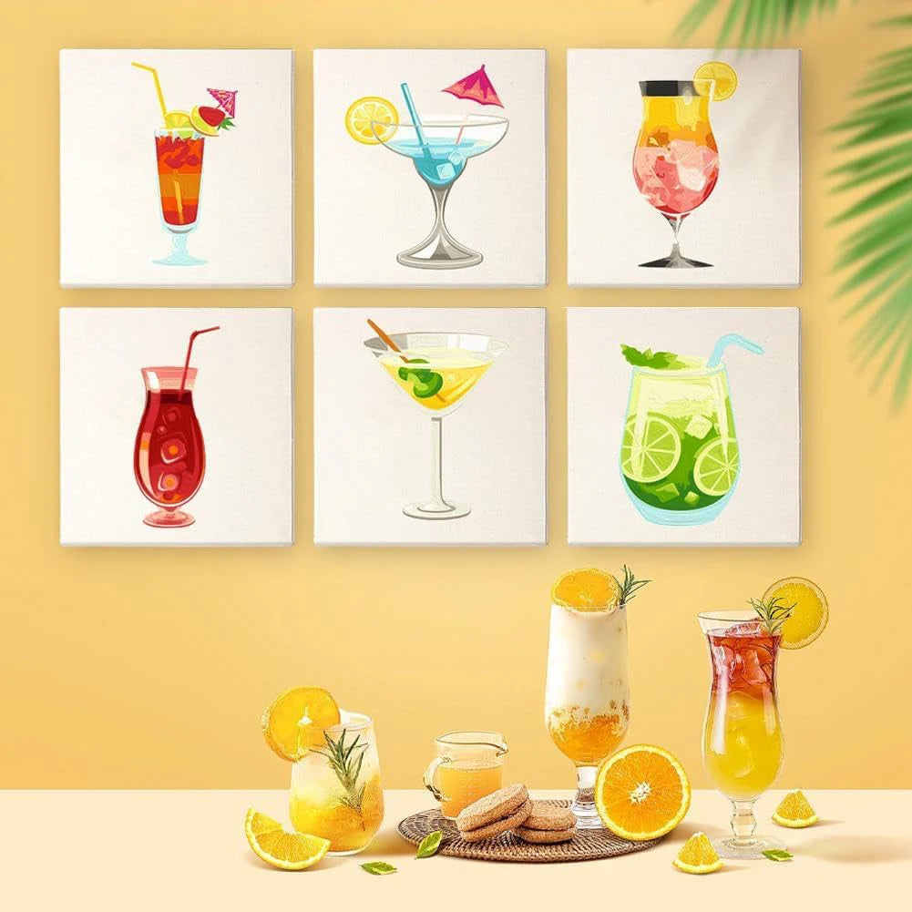 6-Pack Paint by Numbers Kit – Cocktail Art DIY Set