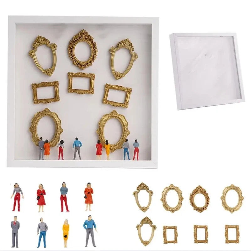 Mini Museum Photo Album Silhouette Box – Stylish Creative Memory Display Kit with Miniature Statue & Gold Frame