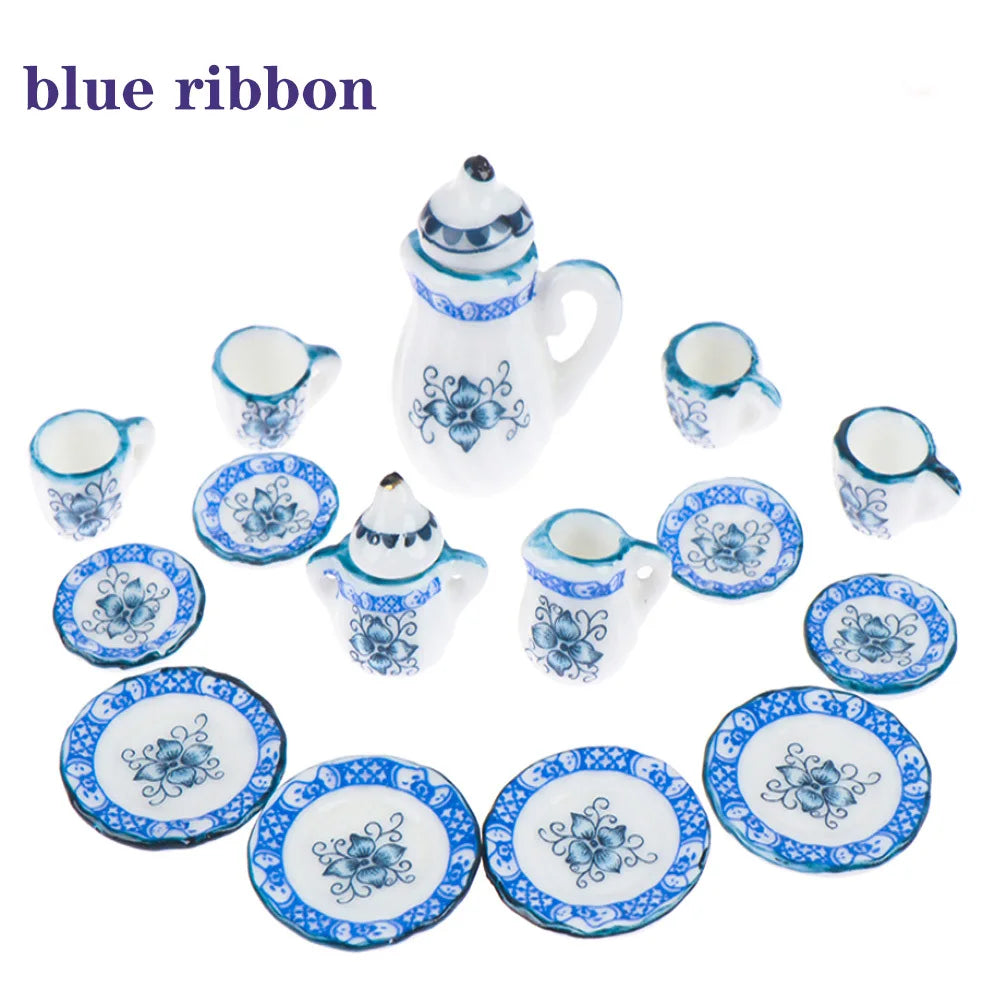 15pcs Mini Porcelain Tea Set – Dollhouse Tableware