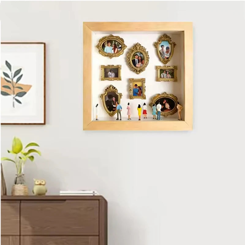 Mini Museum Photo Album Silhouette Box – Stylish Creative Memory Display Kit with Miniature Statue & Gold Frame