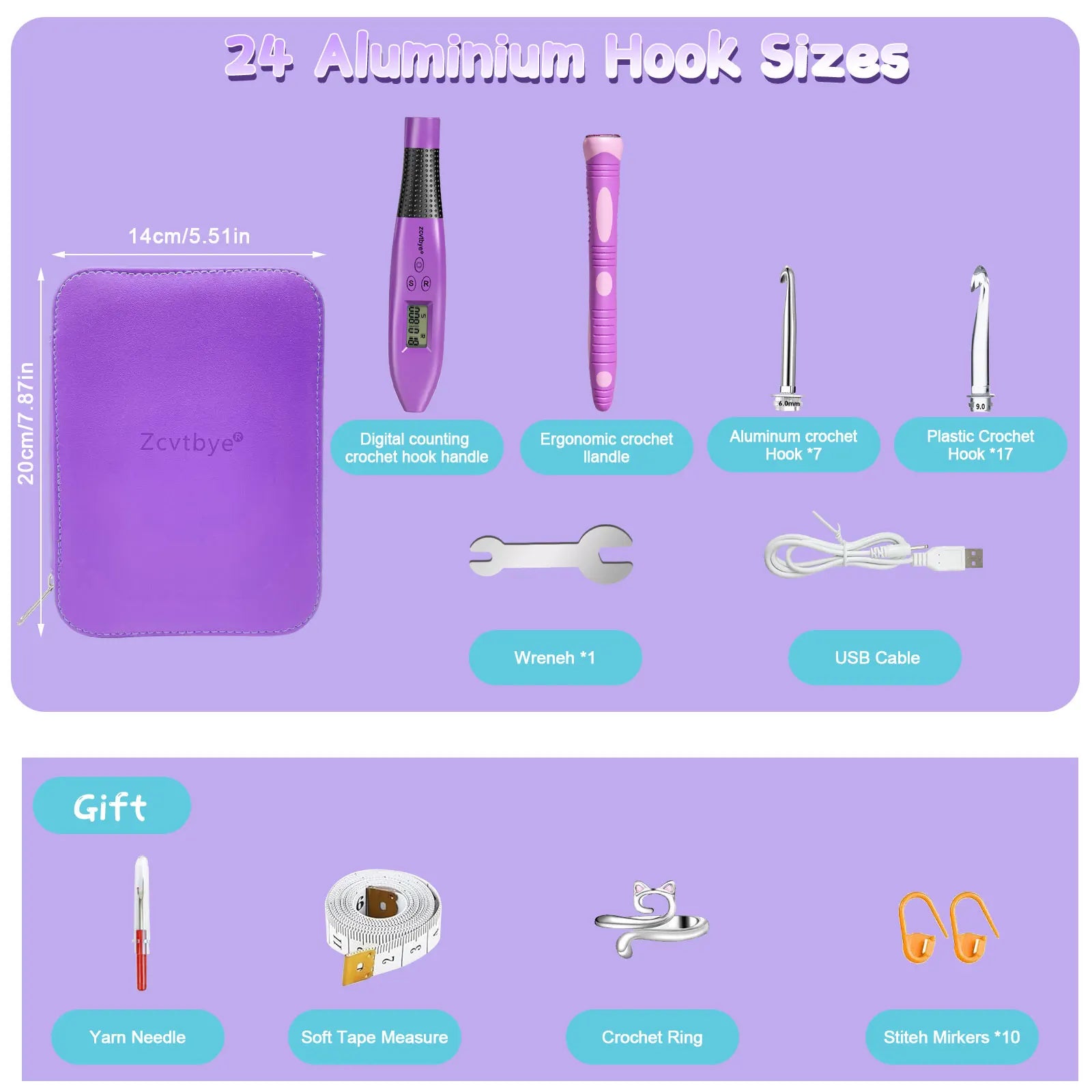 24pcs Crochet Hook Set with LED Counter – Ergonomic Knitting Tools