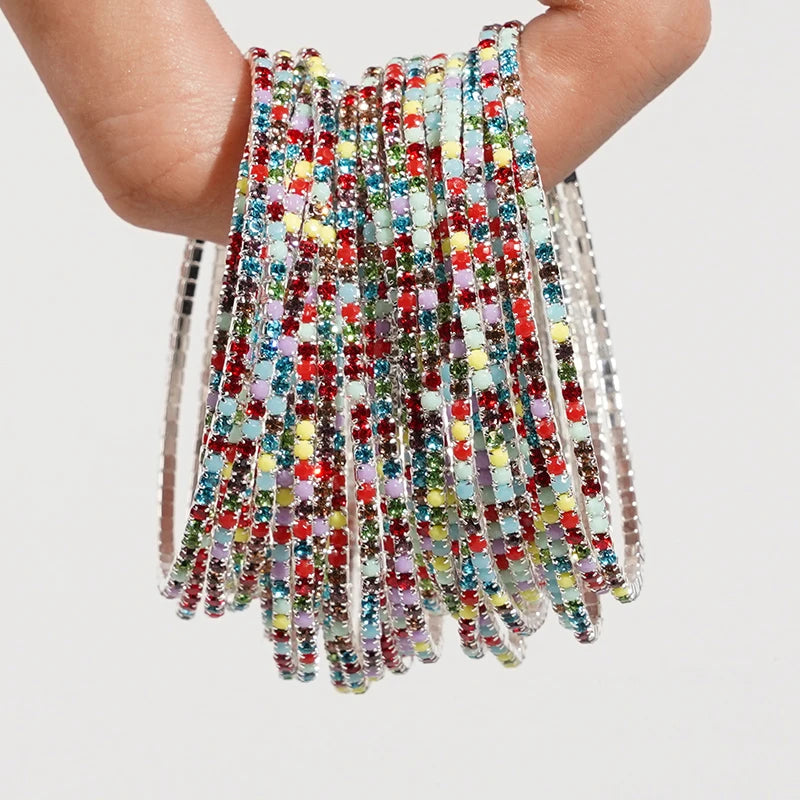 5pcs Colorful Crystal Rhinestone Elastic Bracelets