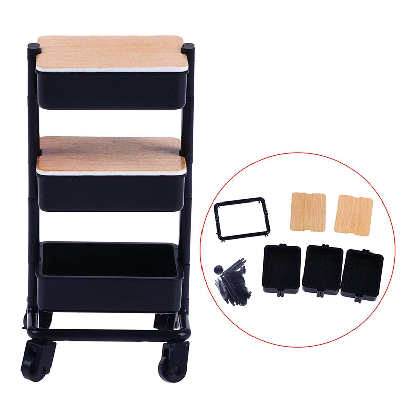 1:12 Mini Trolley Cart – Dollhouse Kitchen Storage Shelf