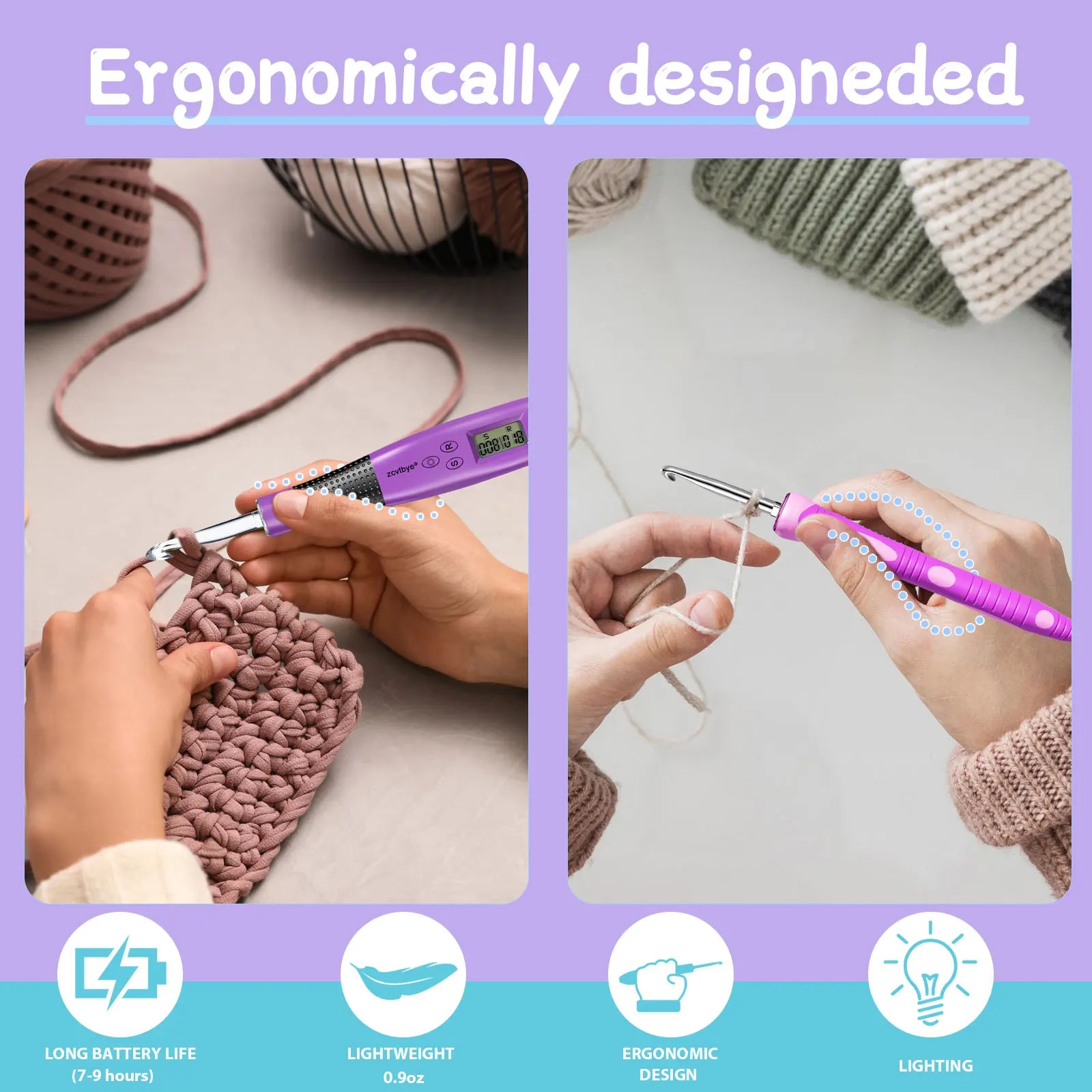 24pcs Crochet Hook Set with LED Counter – Ergonomic Knitting Tools