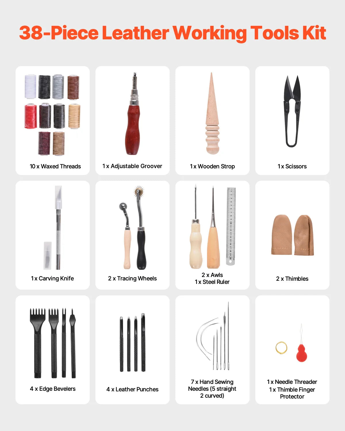 VEVOR Leather Working Tools Kit with Bag – 38–92pcs