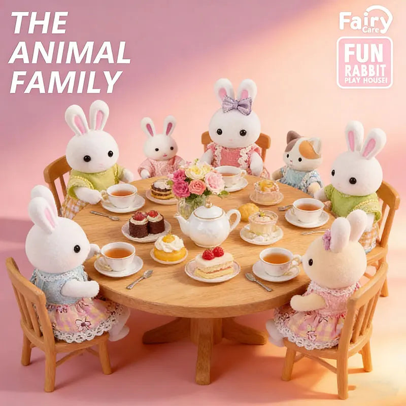 Forest Family Doll & Furniture Set – Rabbit & Dog Dollhouse Playset