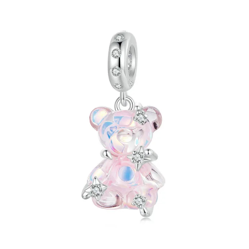 WOSTU 925 Sterling Silver Princess Bear & Rose Charms