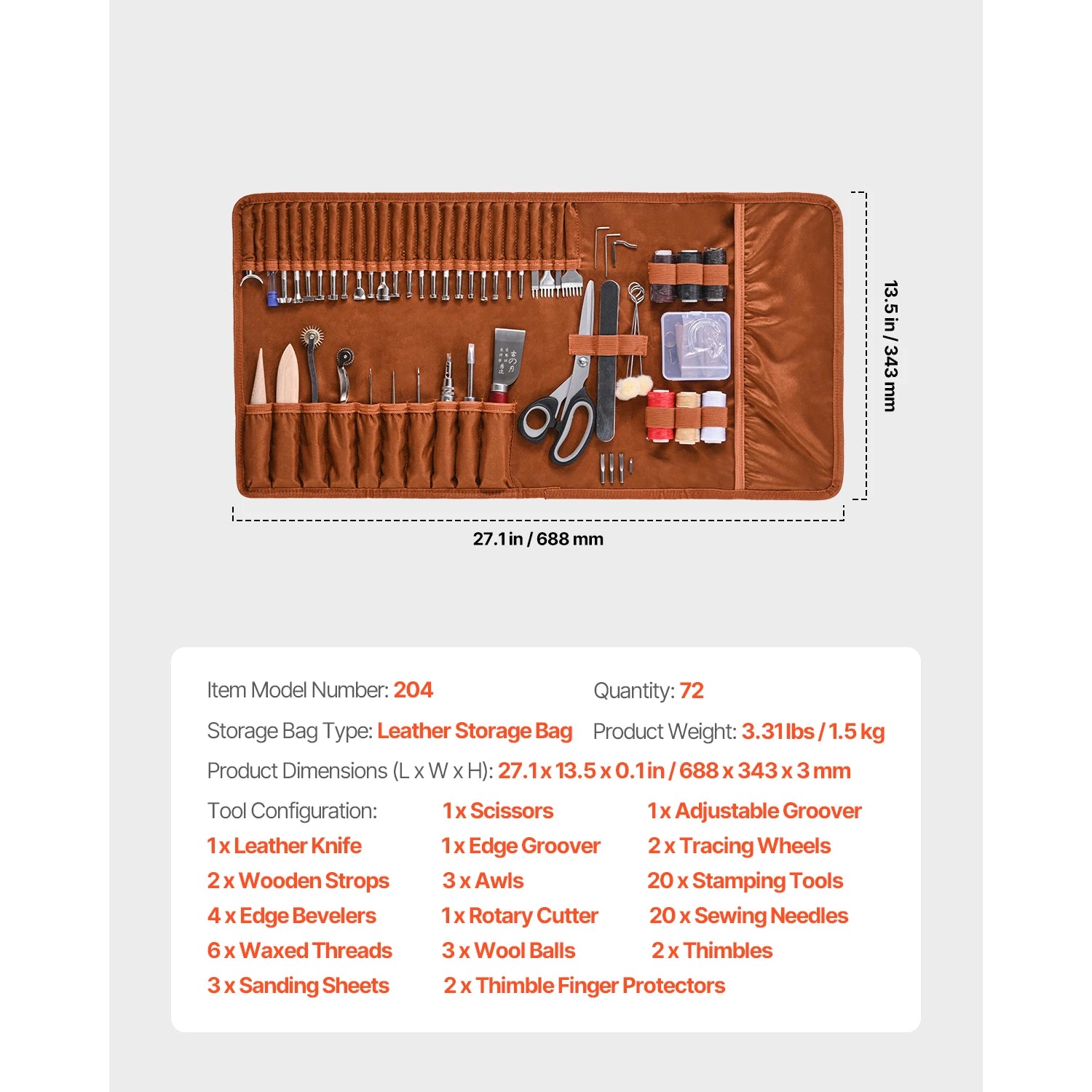 VEVOR Leather Working Tools Kit with Bag – 38–92pcs