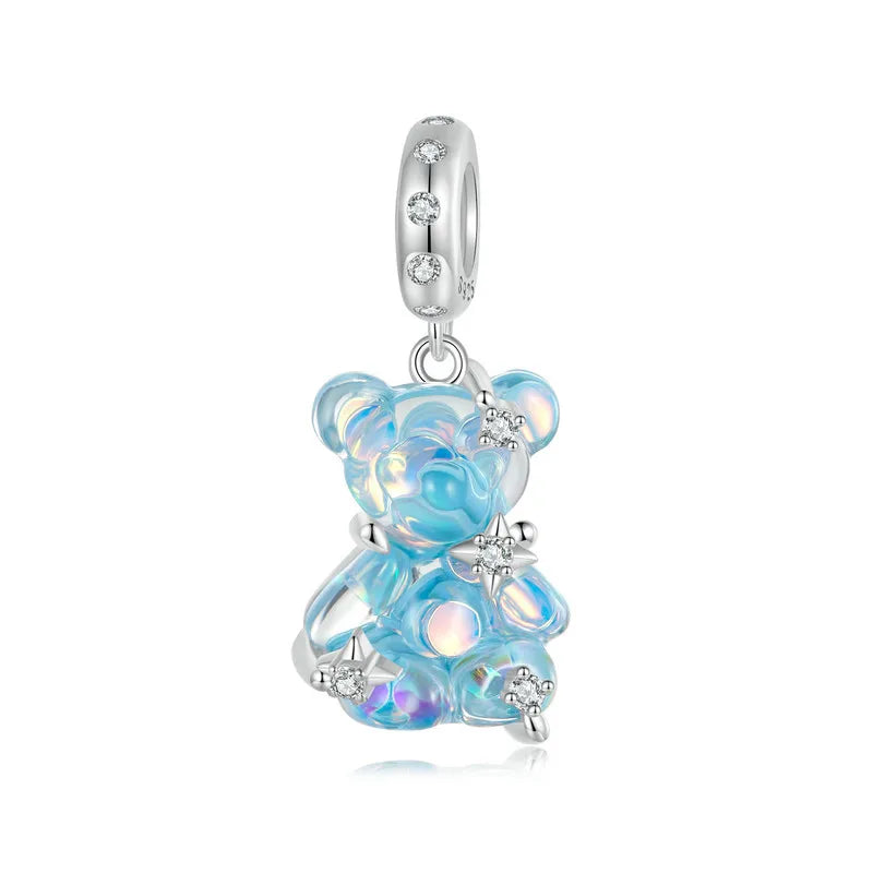 WOSTU 925 Sterling Silver Princess Bear & Rose Charms