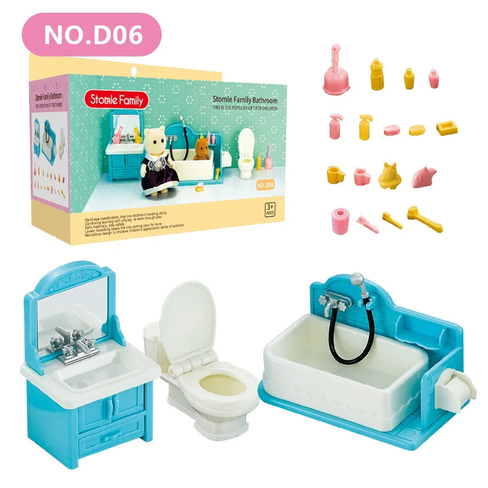 1:12 Mini Forest Kitchen & Bath Set – Dollhouse Furniture for Girls