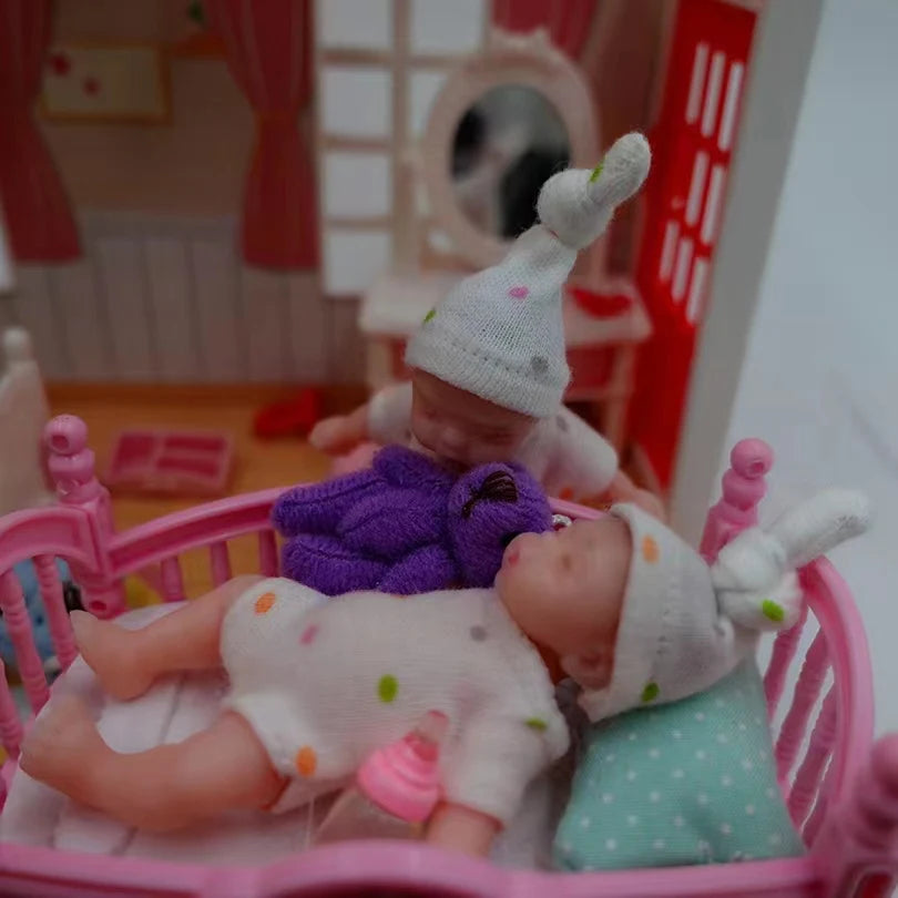 8cm Mini Silicone Reborn Baby Girl Doll with 2 Outfits
