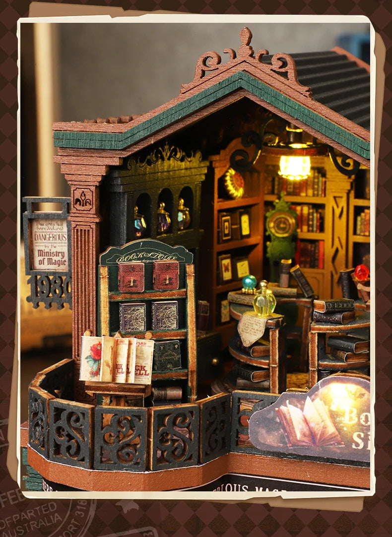 Twilight Bookstore DIY Wooden Dollhouse Kit
