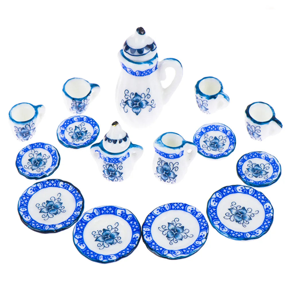 15pcs Mini Porcelain Tea Set – Dollhouse Tableware