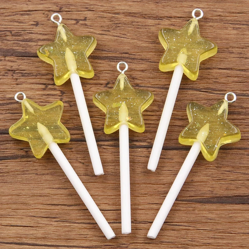 10pcs Glitter Star Lollipop Resin Charms