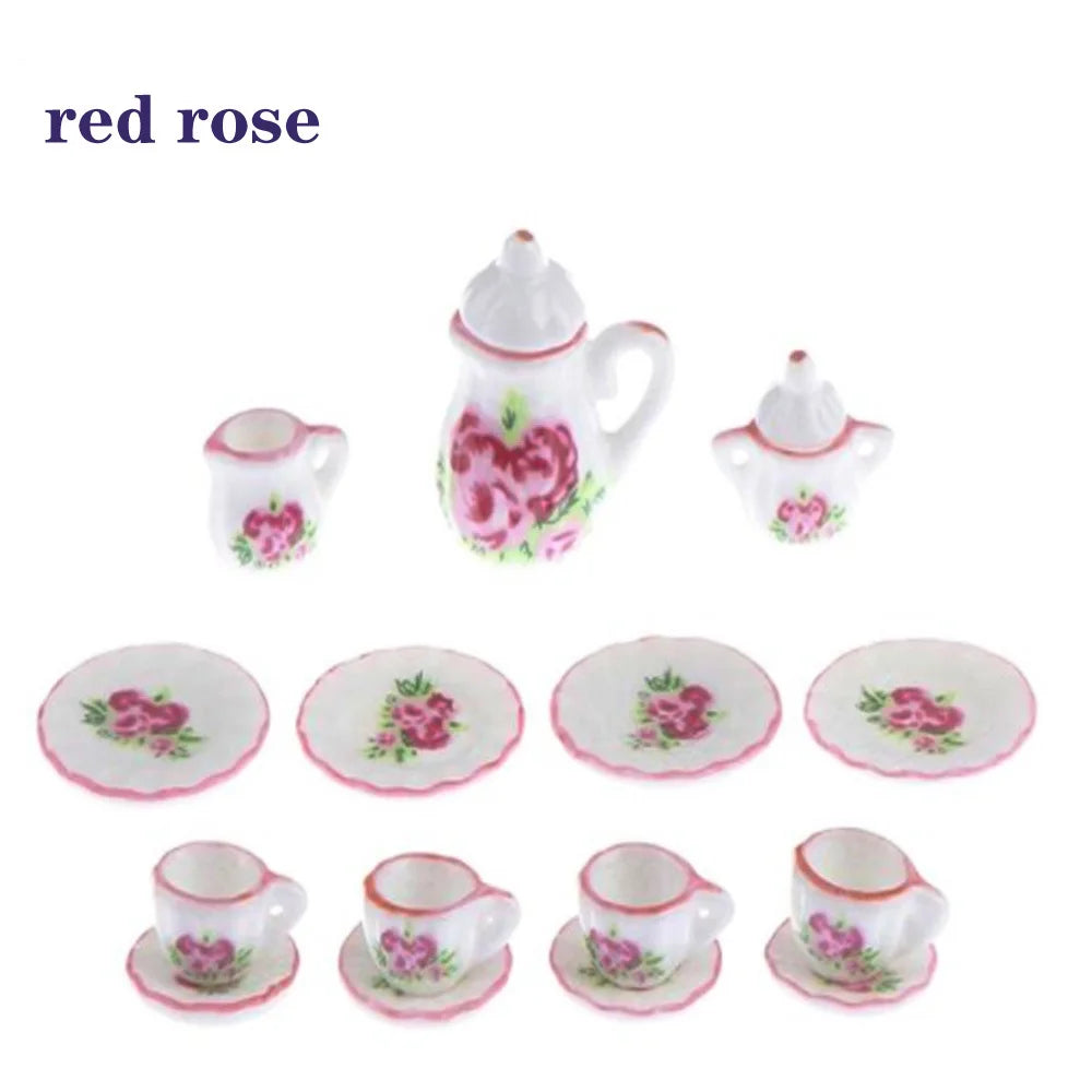 15pcs Mini Porcelain Tea Set – Dollhouse Tableware