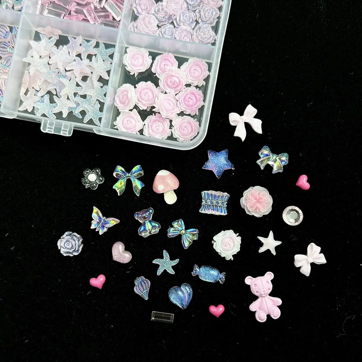 1 Box Multi-Style Resin Nail Charms – Bears, Bows, Pearls & More