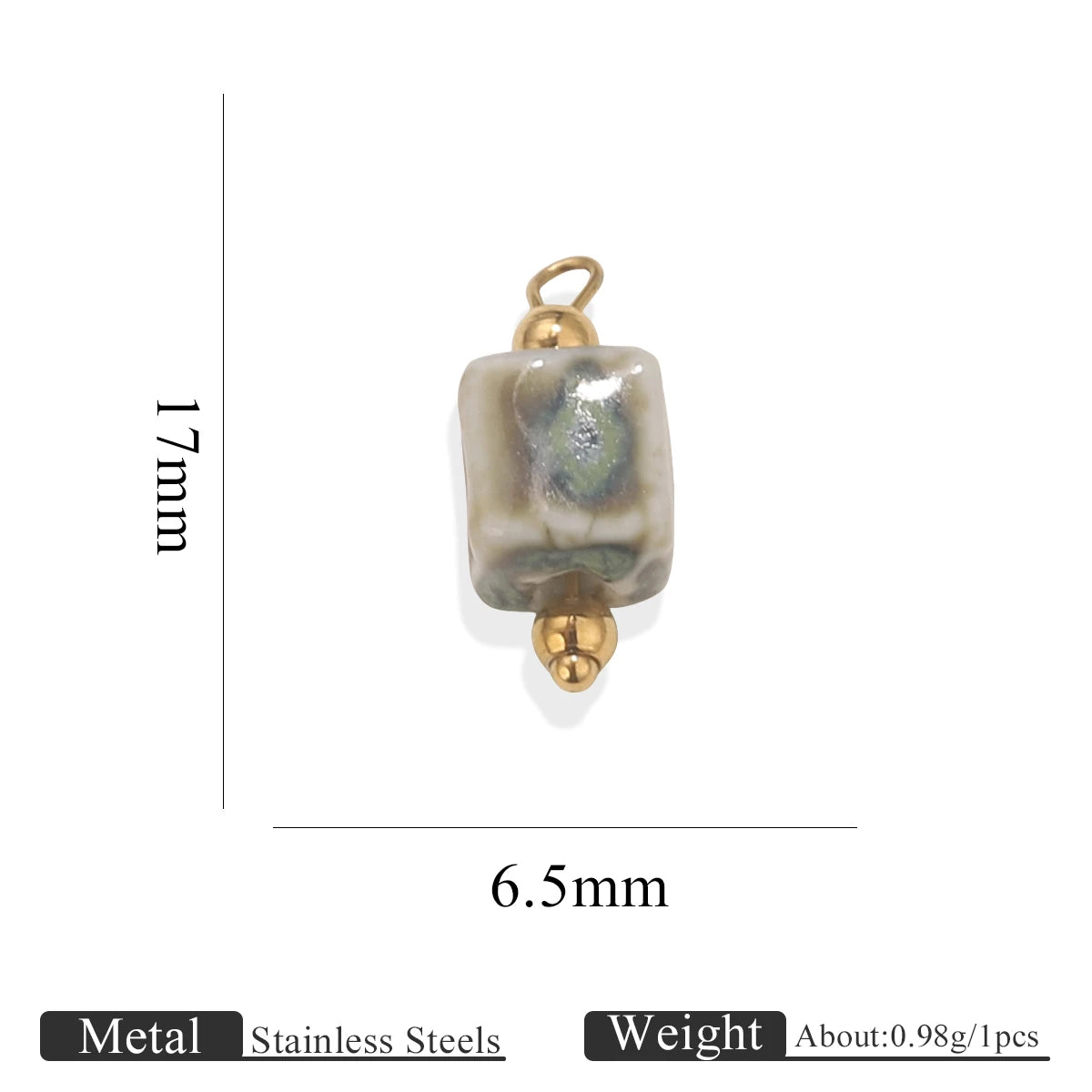 5pcs Asymmetric Ceramic & Steel Pendant Charms