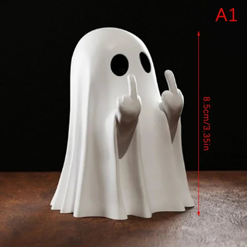 Cute Ghost Middle Finger Statue – Halloween Decor Figurine