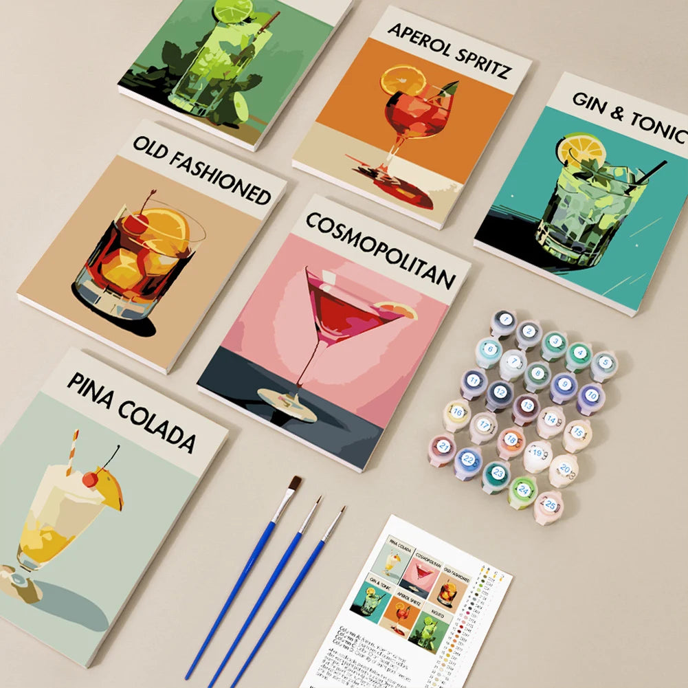 6-Pack Paint by Numbers Kit – Cocktail Art DIY Set