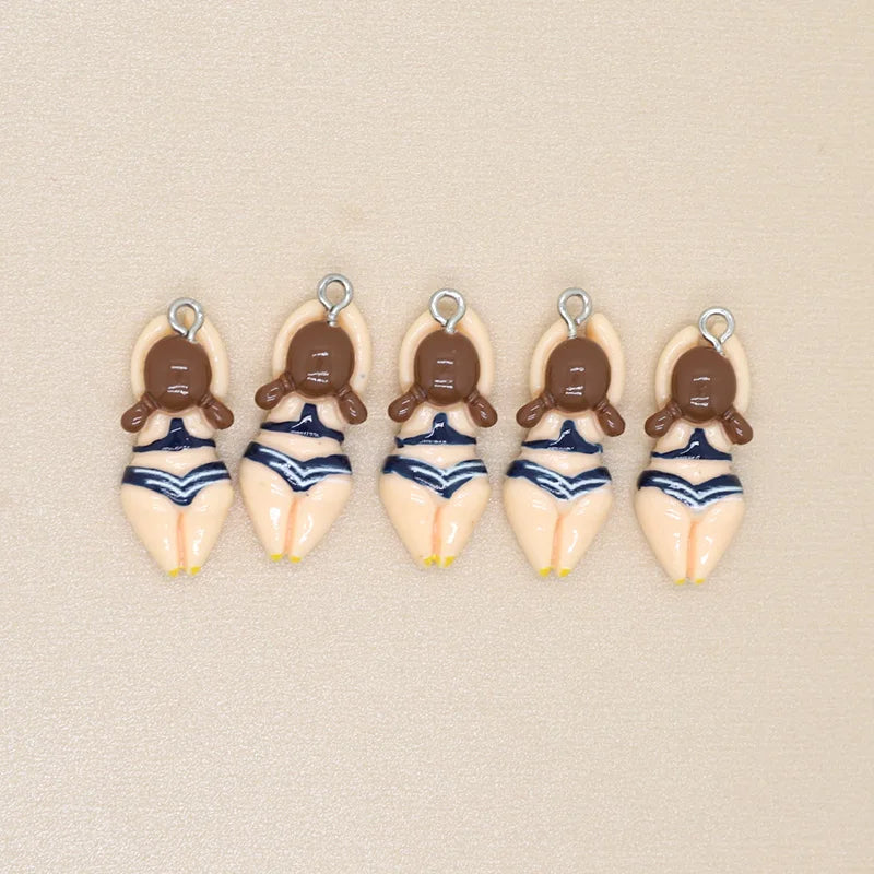 10pcs Swimming Boy & Girl Charms – Cartoon Resin Pendants